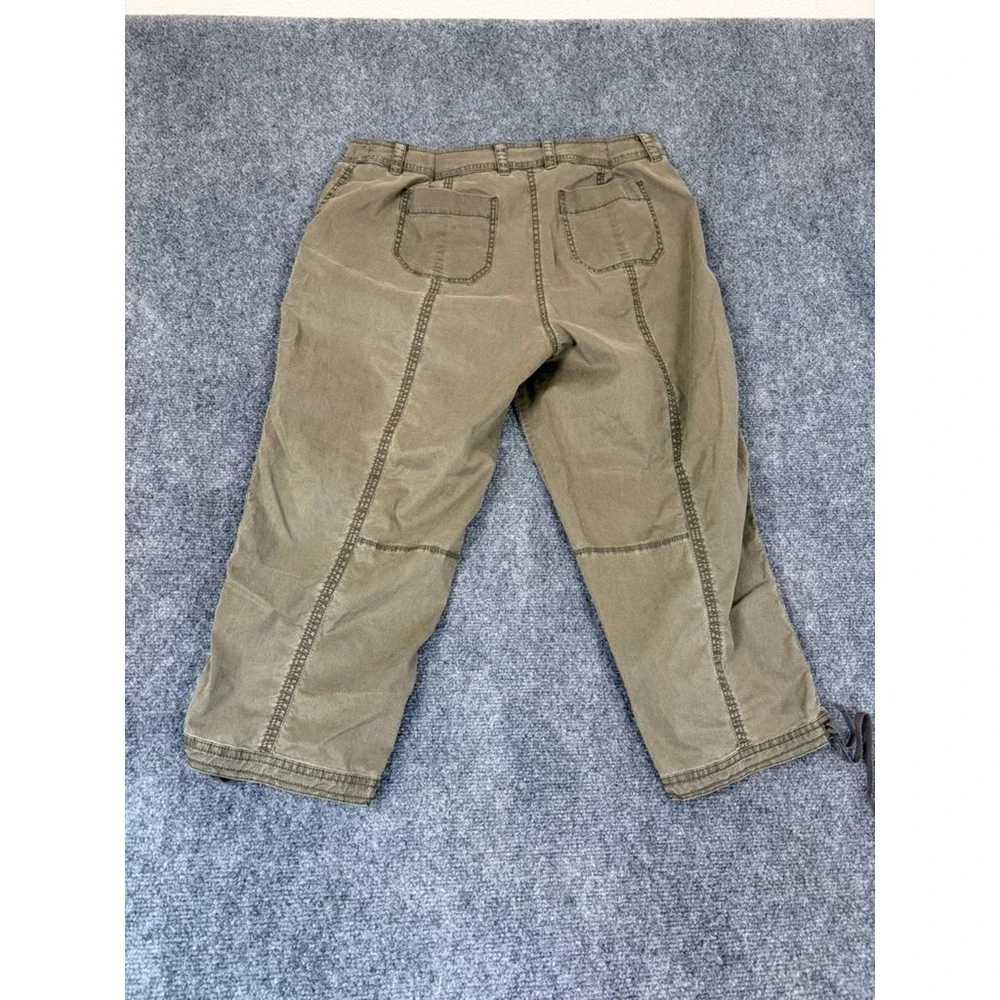 Eileen Fisher Cropped Green High Rise Capri Pants Drawstring Hem Pockets Size 12